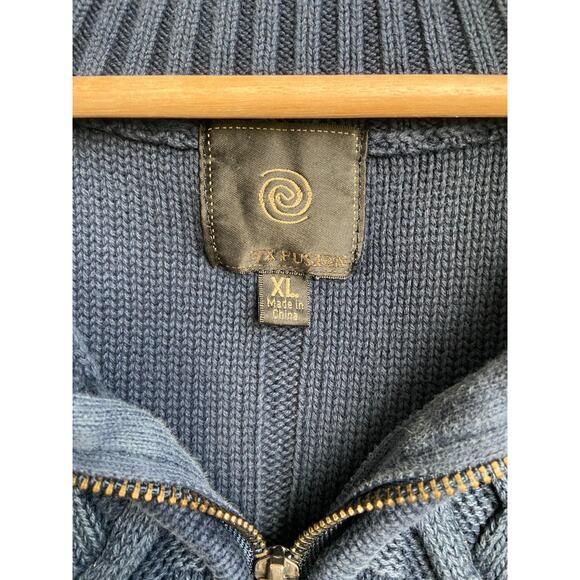 F/X Fusion Sweater Men's XL Blue Cable Knit 1/4 Zip 3D Mens Pullover, Cotton - Picture 3 of 6
